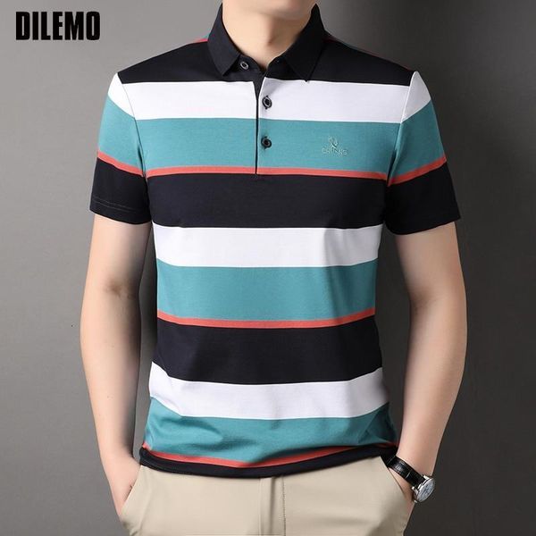 

men's polos grade yarndyed process summer brand striped designer polo shirt short sleeve plain casual fashions mens 230808, White;black