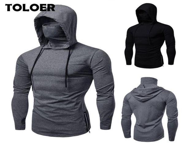 

mens gym thin hoodie long sleeve hoodies with mask sweatshirt casual splice large openforked mask hoodie sweatshirt hooded 9160099, Black
