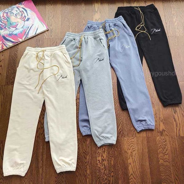 

embroidered vintage drawstring terry rhude sweatpants mens womens trousers, Black