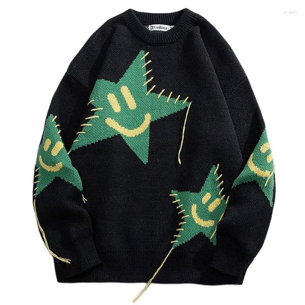 

men's sweaters autumn sweater men and women funny star jacquard baggy jumper fashion korean causal knitwear pullovers clothing male, White;black