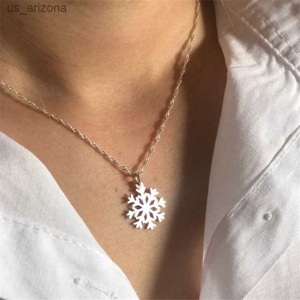 

stainless steel dainty snowflake necklace snow pendant winter jewelry for women christmas holiday snow flake necklace xmas gift l230620, Silver
