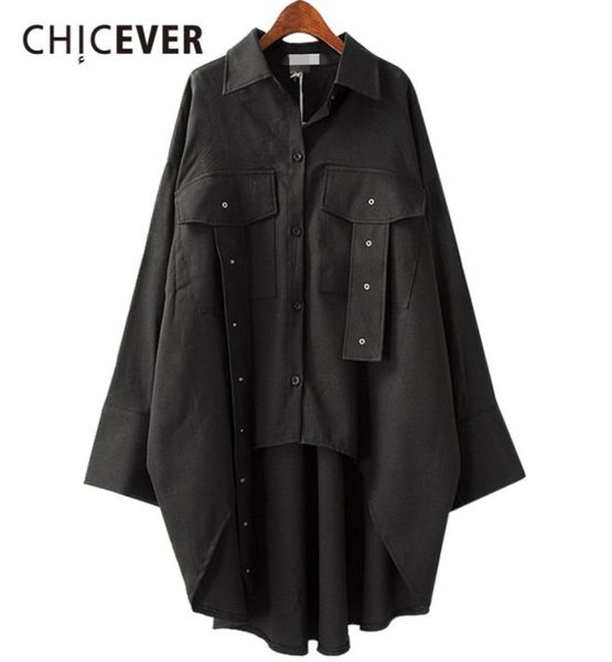 

chicever spring asymmetry women shirt blouses long sleeve loose big size 2018 shirts clothes fashion korean7190997, White