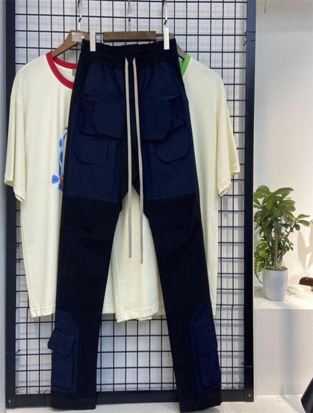 

real pics 2022fw man pants men women multipocket drawstring zipper cargo overalls trousers7082371, Black