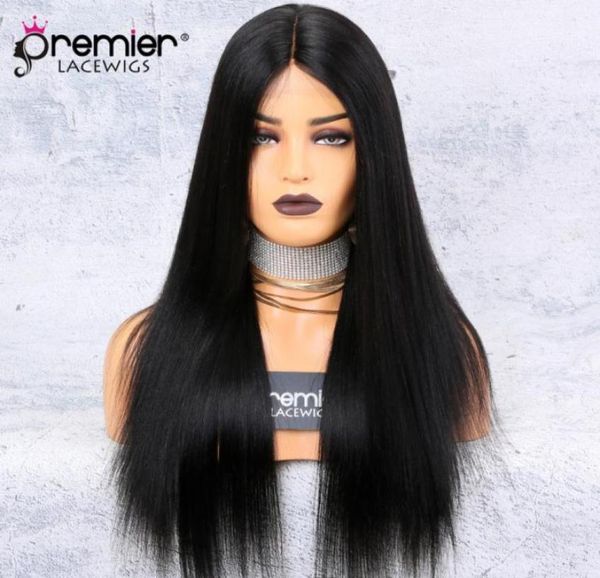 

silk base lace front wigs middle part yaki straight 150 density 100 brazilian remy hair wigs99140753856481, Black;brown