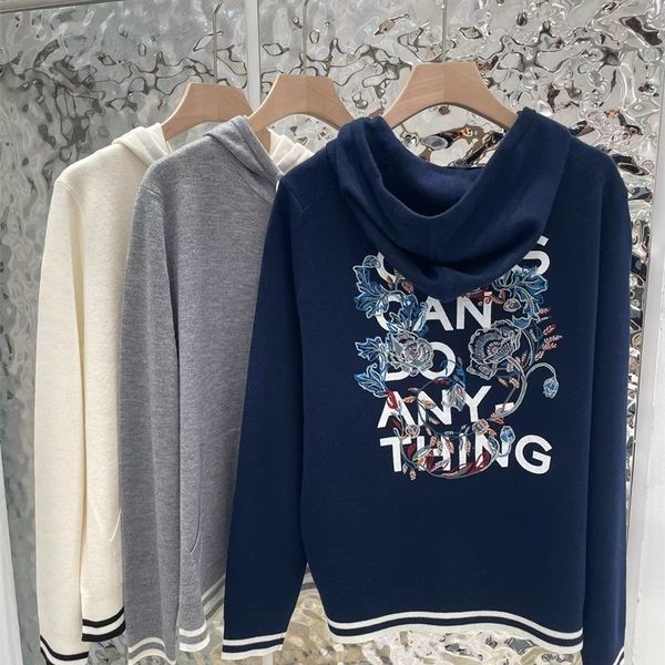 

womens knits tees zv back embroidered flower letter temperament zipper hooded wool cardigan sweater 230808, White