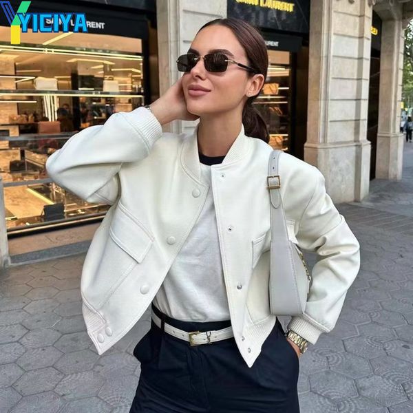 

womens jackets yiciya jacket bomber big pocket winter zipper motorcycle women jacket chic short long sleeve slim fit female coat 230808, Black;brown