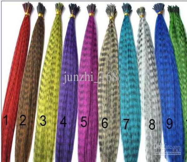 

500pcslot 16 inch long synthetic grizzly rooster feather hair extension feathers extensions ewrdfs73680525266278, Red;blue