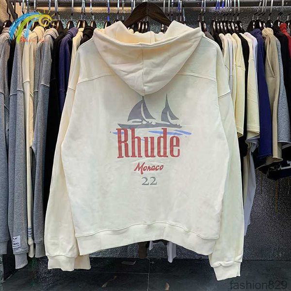 

men's hoodies sweatshirts sailboat print classic letter rhude apricot black hoodie men women 1 hip hop pullovers 230206