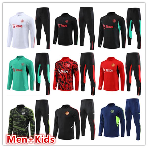 

tracksuits man utd kids long sleeve pull zipper training suit men lyonnais l.paqueta ol aouar football training kit jogging sets 22 23 24 me, Black