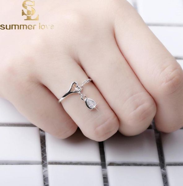 

new arrival adjustable cute heart shape crystal rings for women girl silver color waterdrop engagement rings fashion jewelry gift1129332, Golden;silver