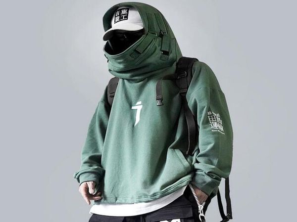 

dark autumn and winter fish mouth cap sweater for men and women loose hip hop hooded pullover coat function shirt1144293, Black