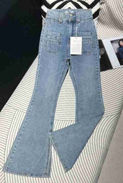 

women's jeans designer summer new small fragrance style versatile style, slim and age reducing diamond double c split p2mc, Blue