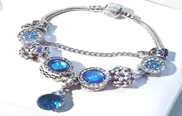 

fashion style charm bracelet blue cat eye stone women european charm beads ocean drops dangle fits charm bracelets necklace diy jewelry30036, Golden;silver
