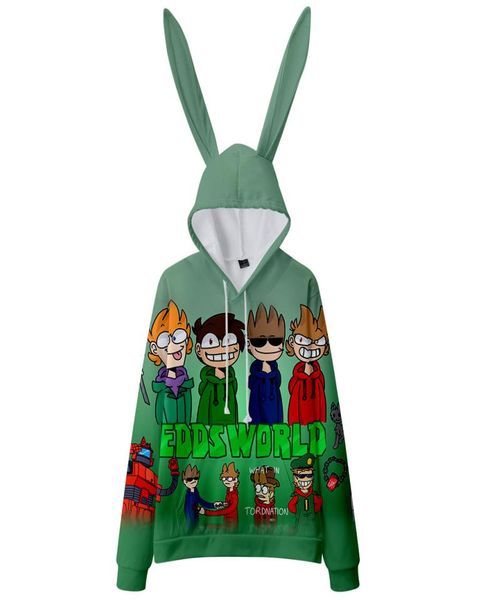 

animation tv show eddsworld oversized women hoodies sweatshirts kawaii rabbit ears pullover hooded jacket harajuku jumper 2844272, Black