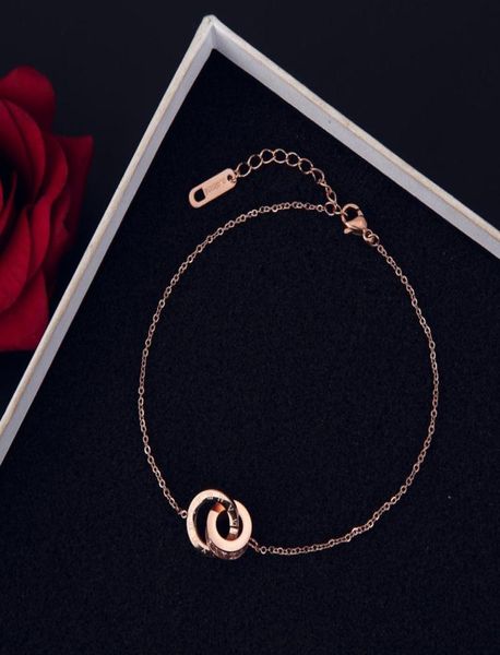 

korean fashion simple temperament ladies bracelet shiny double ring zircon lobster clasp bracelet delicate casual ladies rose gold5462152, Golden;silver