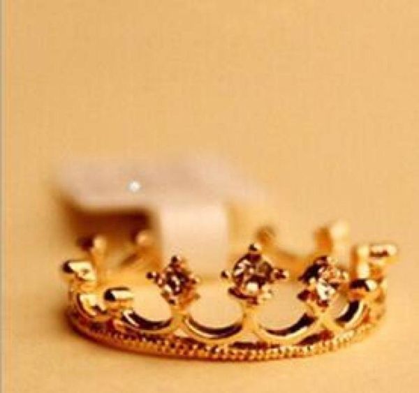 

2017 new fashion gold silver plated ring women girls crystal crown rings finger ring jewelry 9226005, Golden;silver