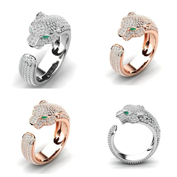 

luxury leopard head green eyes zircon ring wedding for women micro-inlaid full crystal rings jewelry engagement ring bijoux gift, Silver