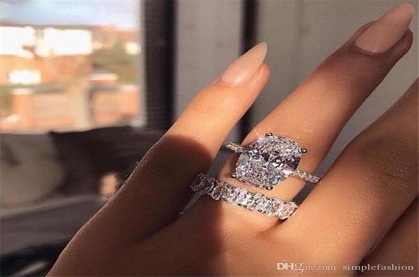 

luxury designer vecalon classic 925 sterling silver ring set oval cut 3ct diamond cz engagement wedding band rings for women brida5810519, Slivery;golden