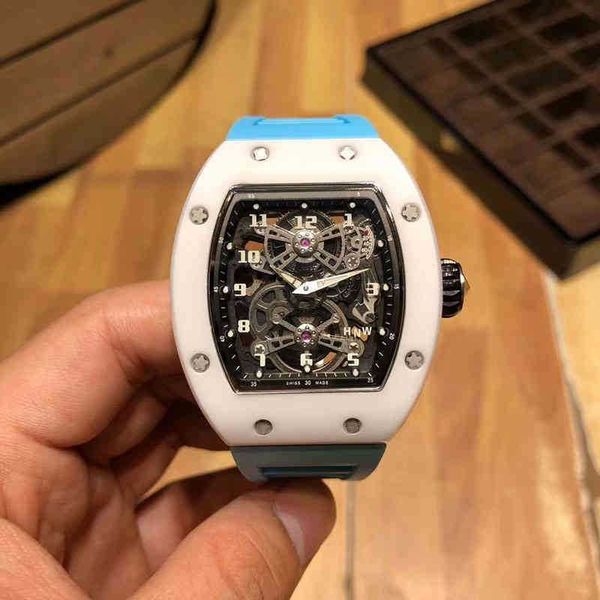 

business leisure richa rm17-01 automatic mechanical white ceramic blue tape mill watch men's watch