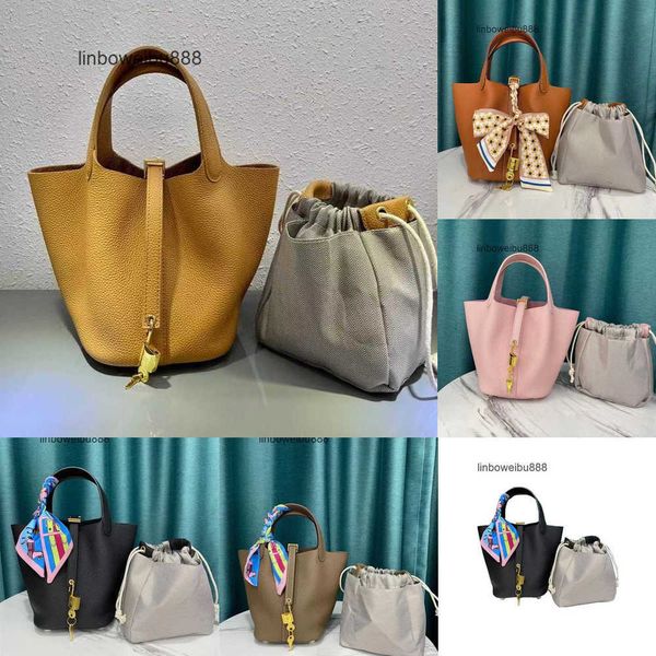 

aherbag authentic totes picotin women's luxury bags leather women's bag togo layer cow leather h home vegetable basket bucket bag