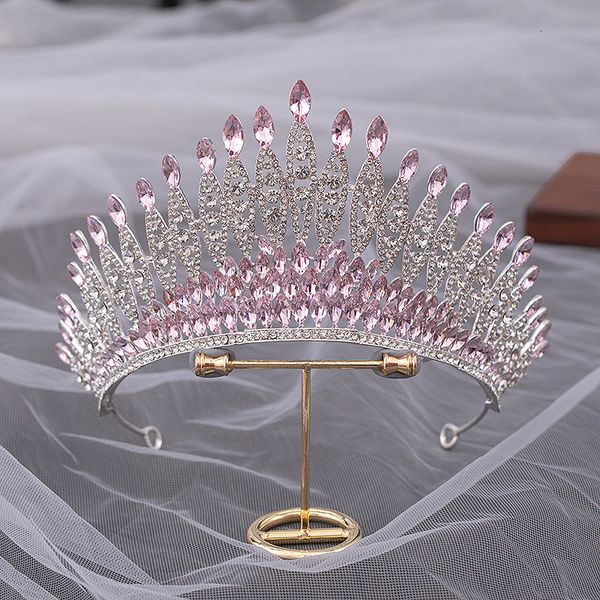 

wedding hair jewelry quality pageant pink bridal crown headdress royal queen large water drop crystal tiaras diadem wedding hair jewelry acc, Slivery;golden