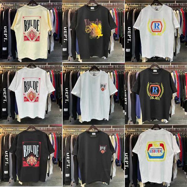 

2023fw rhude t shirt double yarn cotton short sleeve men women oversize streetwear casual t-shirts tee, White;black