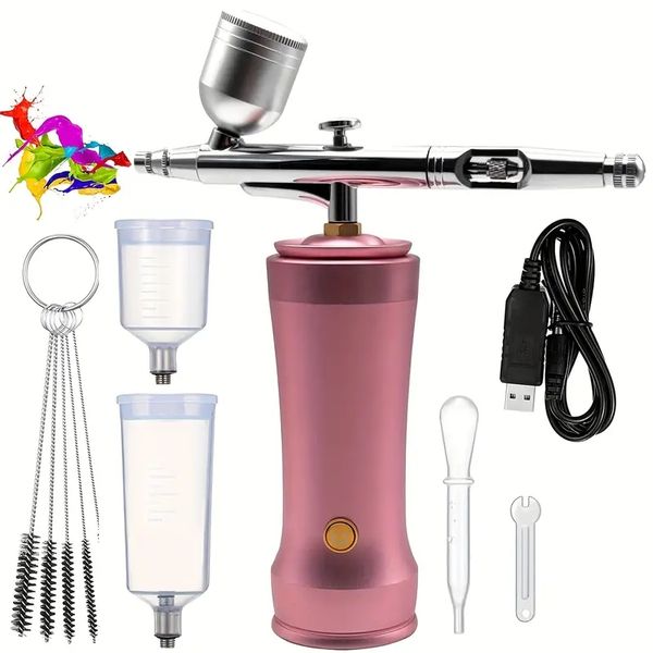 

airbrush kit, rechargeable handheld mini air compressor airbrush, portable cordless airbrush for makeup, tattoo, nail art, face painting, mo