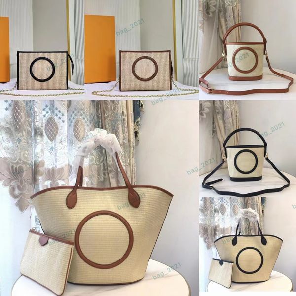 

7a designer straw bag petit bucket raffia designer shoulder totes circle logo 6 colors summer beach 3 size large shopping bag