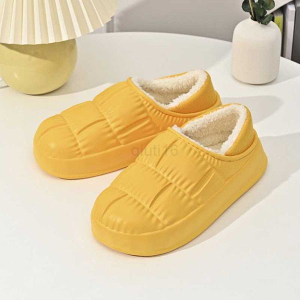 

slippers women warm winter slides waterproof plush flat slippers indoor slippers furry home cotton slipper thick sole non-slip male shoes, Black