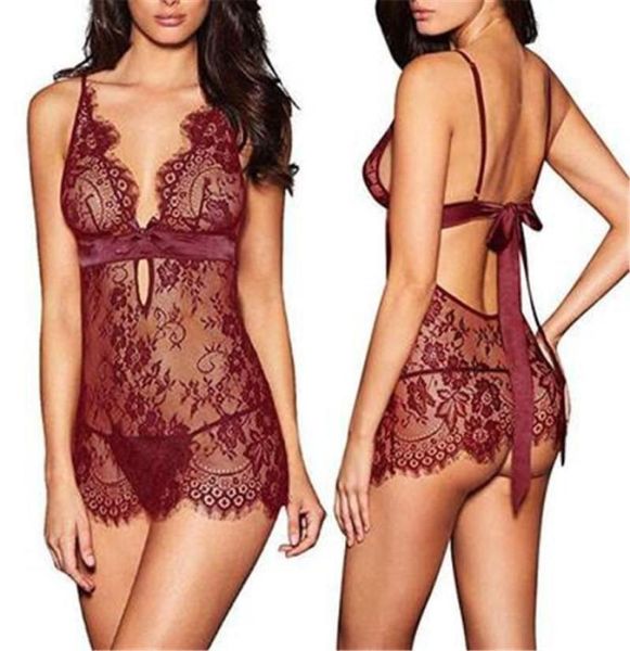 

women erotic lingerie set fashion female twotone lace printing perspective blouse designer pajamas nightgown underwears9511662, Black;white