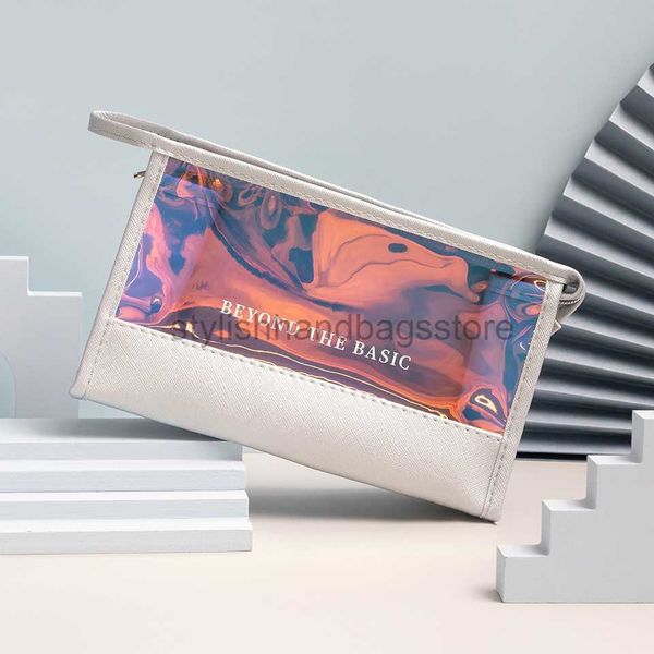 

cosmetic bags cases laser shooting hand held makeup bag women's splice pu leather large capacity cosmetic storage bag travel wash bagst