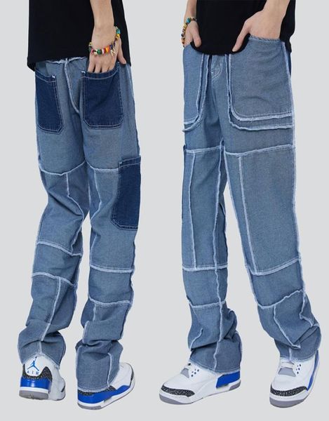 

casual denim trousers men and women frayed straight hip hop baggy jeans pants oversize8767737, Blue