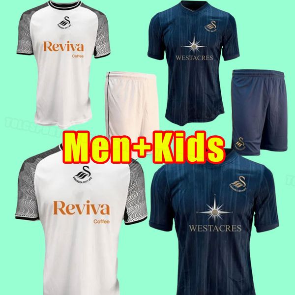

23/24 swansea soccer jerseys city 2023 2024 camisetas de futbol home away obafemi ntcham whittaker paterson piroe men kids kit, Black;yellow