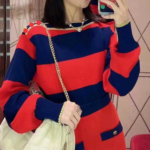 

women's knits & tees designer g family knitted stripe color matching one line neck long sleeve sweater woolen 2023 early autumn celebri, White