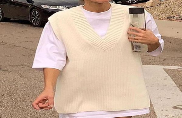 

women039s vests katara preppy style loose v neck sweaters women fashion solid sweater elegant sleeveless female ladies iw4827191, Black;white