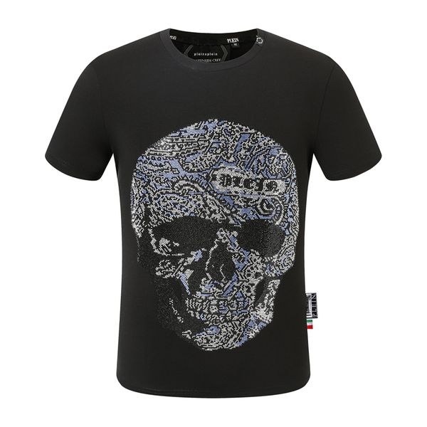 

pleinxplein pp men's t-shirts original design summer shirt plein t-shirt pp cotton rhinestone shirt short sleeve 130 black white color, White;black