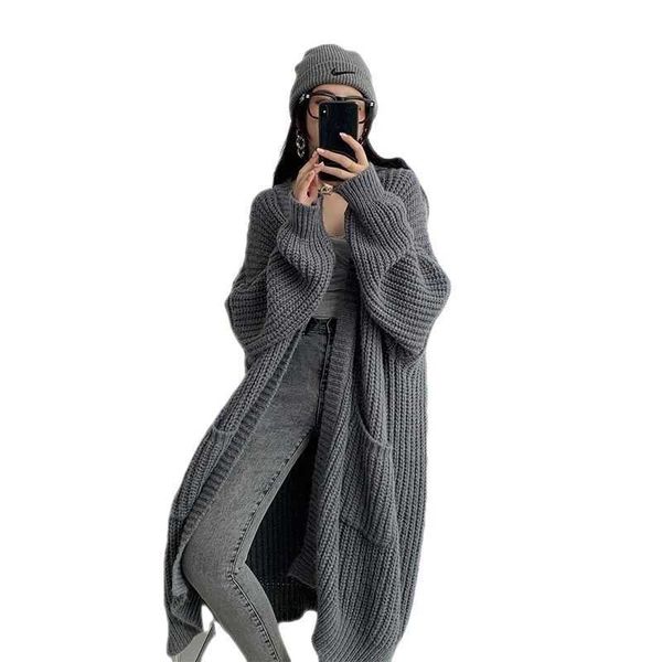 

black collared shirt womens lazy style mid length sweater coat women loose sleeve knitted cardigan overlay thick beaded v neck blouse paragr, White;black