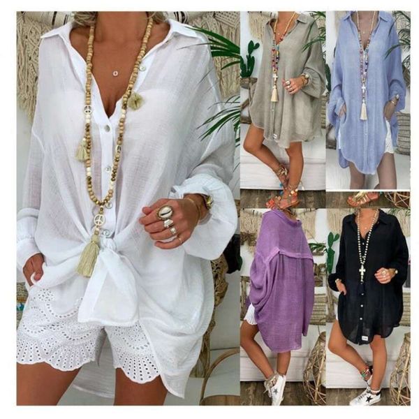 

womens clothing pure color loose blouses large scale long sleeved blouse, White