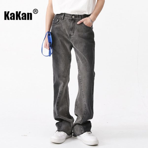 

mens jeans kakan loose gradient denim for men youthful and trendy back waist stretch long k50462 230809, Blue