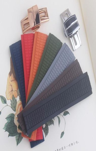 

silicone rubber watch strap watchband wristband men 21mm wrist watch band wristwatches strap folding clasp7648464, Black;brown