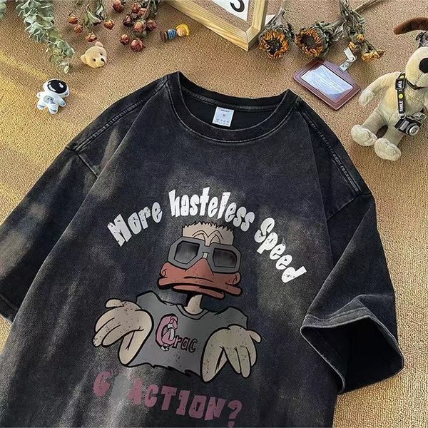 

2023 street short-sleeved t-shirt men's tide cartoon printing loose big size half-sleeve couple hip-hop five-minute sleeve 22, White;black