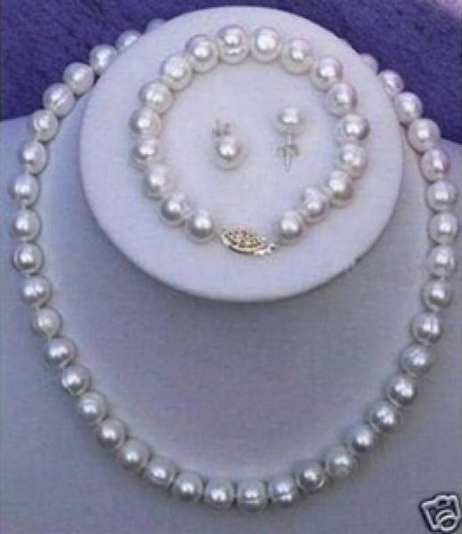 

new fine genuine pearl jewelry set 910mm real white pearl necklace 18inch bracelet 75inch earring set4767146, Black