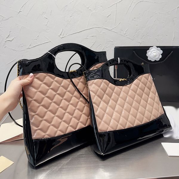 

designer womens luxury handbag double color patent leather glossy diamond hardware metal buckle matelasse chain crossbody bag document bags
