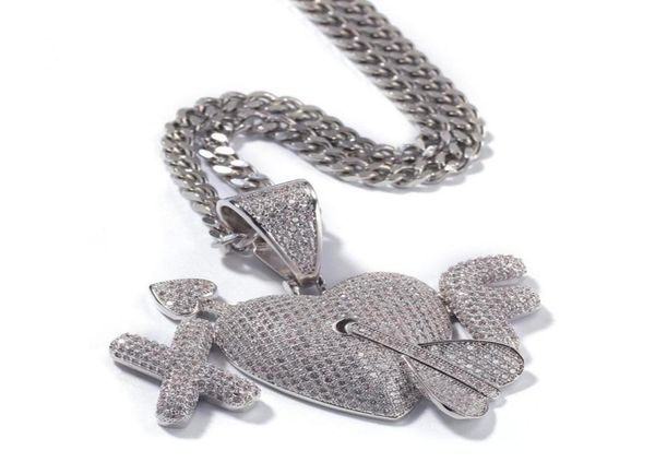 

2 letters heart custom lover couple pendants necklace hip hop cz stone blin222b6655416, Silver