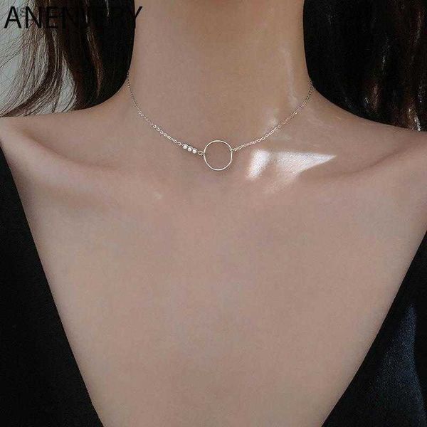 

anenjery silver color circle choker necklace for women cz dainty jewelry necklace minimalist accessories gift s-n728 l230620