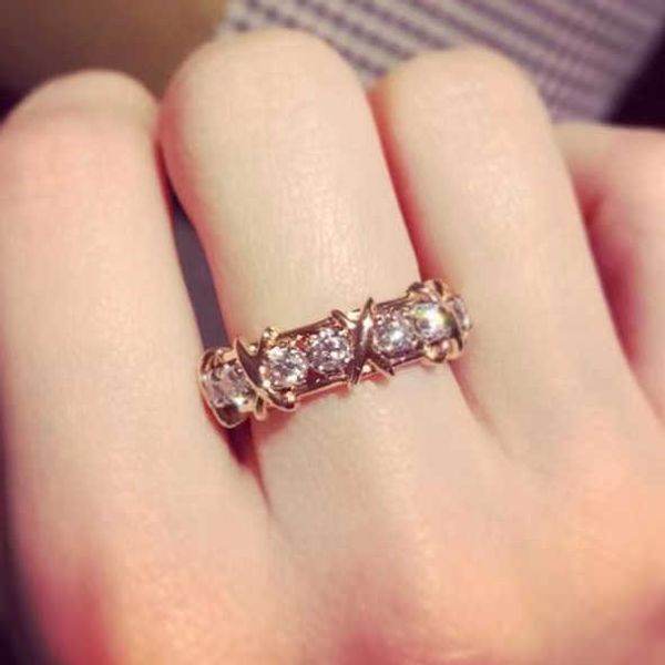 

designer new tiffay s925 sterling silver cross colored ring for male and female lovers x small luxury double t network red versatile