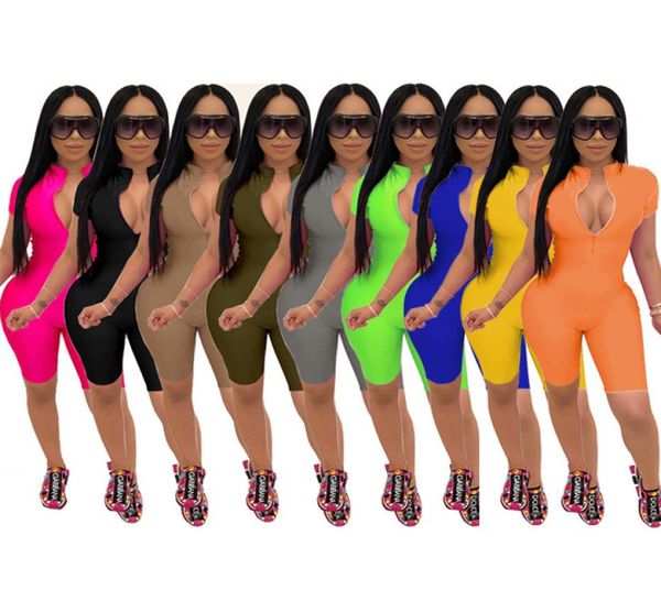 

summer jumpsuits rompers women designer overalls clothing vneck zipper rompers bodycon shorts sleeveless short onesies7873051, Black;white