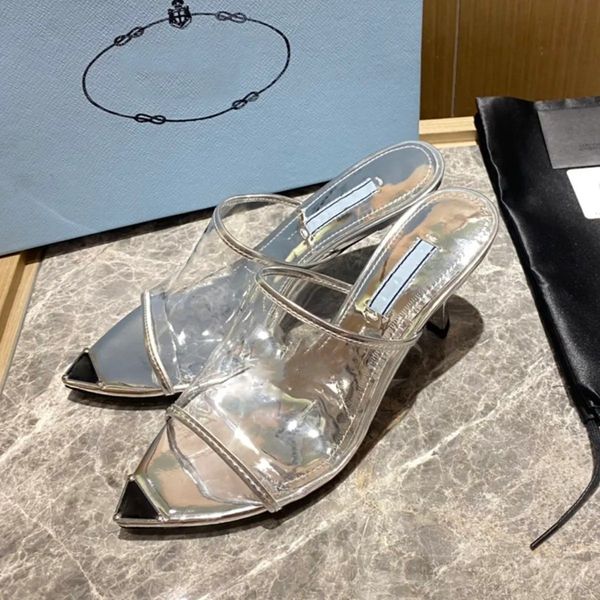 

stiletto heel slippers sandals slides heeled open-toe shoes women's luxury designers leather outsole evening party shoes 75mm dress sho, Black