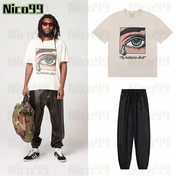 

23ss leather embroidery simple classic gallerys dpts letters loose casual men and women drawstring leather pants pants, Black