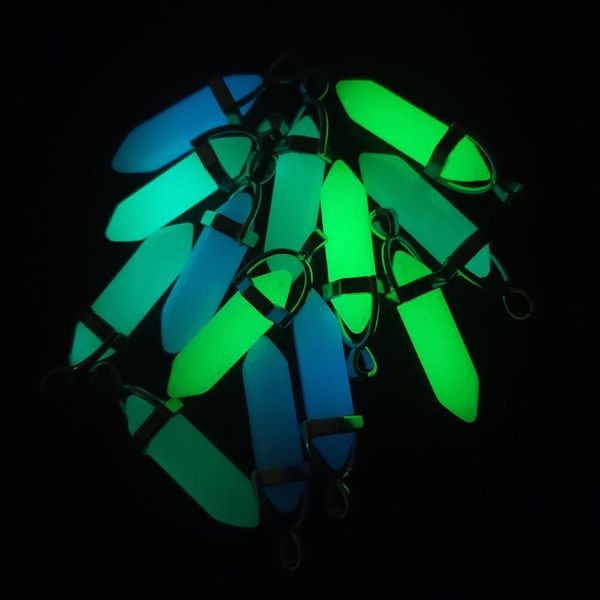 

fashion green blue light luminous stone pillar shape point charms pendants for jewelry accessories making, Bronze;silver